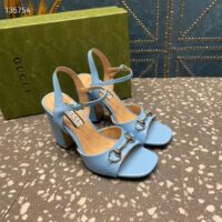 Gucci Women GG Horsebit Mid-Heel Sandal Blue Leather Sole Ankle Buckle Closure (4)