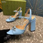 Gucci Women GG Horsebit Mid-Heel Sandal Blue Leather Sole Ankle Buckle Closure - Bild 8
