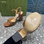 Gucci Women GG Horsebit Mid-Heel Sandal Brown Leather Sole Ankle Buckle Closure - Imagen 10