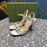 Gucci Women GG Horsebit Mid-Heel Sandal White Leather Sole Ankle Buckle Closure - Image 5
