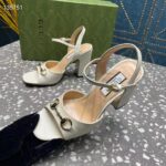 Gucci Women GG Horsebit Mid-Heel Sandal White Leather Sole Ankle Buckle Closure - Image 8