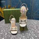 Gucci Women GG Horsebit Mid-Heel Sandal White Leather Sole Ankle Buckle Closure - Image 6