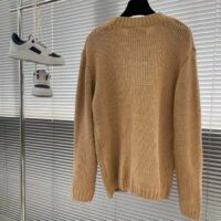 Gucci Women GG Knit Wool Sweater Gucci Intarsia Camel Ivory Crewneck Long Sleeves (3)