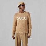 Gucci Men GG Knit Wool Sweater Gucci Intarsia Camel Ivory Crewneck Long Sleeves - Image 12