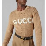 Gucci Men GG Knit Wool Sweater Gucci Intarsia Camel Ivory Crewneck Long Sleeves - Image 13