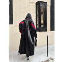 Gucci Women GG Lacquer Fabric Coat Web Black Shiny fabric Dropped Shoulder (12)
