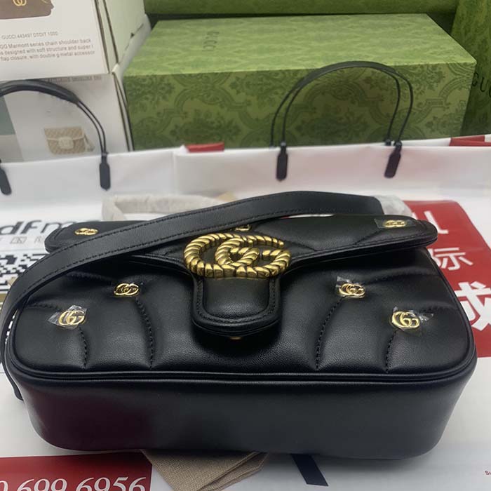 Gucci Women GG Marmont Mini Bag Black Double G Matelassé Chevron Leather (3)