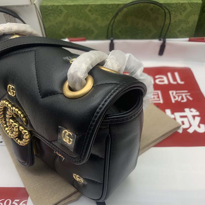 Gucci Women GG Marmont Mini Bag Black Double G Matelassé Chevron Leather (9)