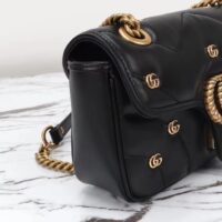 Gucci Women GG Marmont Mini Bag Black Matelassé Chevron Leather Double G (12)