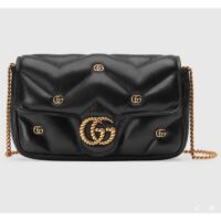 Gucci Women GG Marmont Mini Bag Black Matelassé Chevron Leather Double G (12)