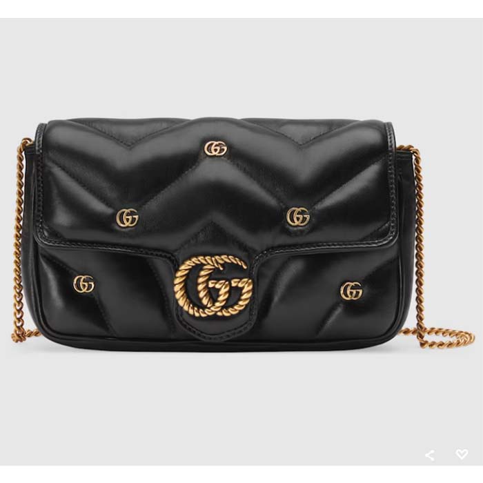 Gucci Women GG Marmont Mini Bag Black Matelassé Chevron Leather Double G