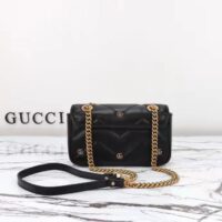Gucci Women GG Marmont Mini Bag Black Matelassé Chevron Leather Double G (12)