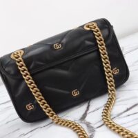 Gucci Women GG Marmont Mini Bag Black Matelassé Chevron Leather Double G (12)