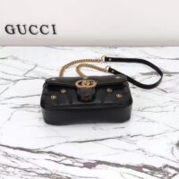 Gucci Women GG Marmont Mini Bag Black Matelassé Chevron Leather Double G (12)