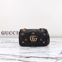 Gucci Women GG Marmont Mini Bag Black Matelassé Chevron Leather Double G (12)