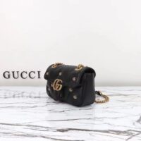 Gucci Women GG Marmont Mini Bag Black Matelassé Chevron Leather Double G (12)