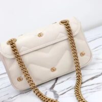 Gucci Women GG Marmont Mini Bag Ivory Matelassé Chevron Leather Double G (2)