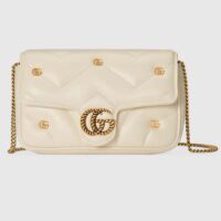Gucci Women GG Marmont Mini Bag Ivory Matelassé Chevron Leather Double G