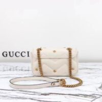 Gucci Women GG Marmont Mini Bag Ivory Matelassé Chevron Leather Double G (2)