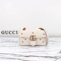 Gucci Women GG Marmont Mini Bag Ivory Matelassé Chevron Leather Double G (2)