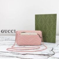 Gucci Women GG Marmont Mini Bag Light Pink Matelassé Chevron Leather Double G (7)