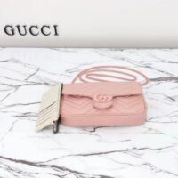 Gucci Women GG Marmont Mini Bag Light Pink Matelassé Chevron Leather Double G (7)