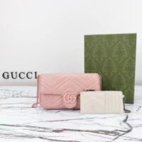 Gucci Women GG Marmont Mini Bag Light Pink Matelassé Chevron Leather Double G (7)