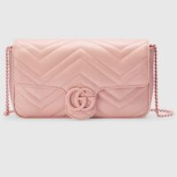 Gucci Women GG Marmont Mini Bag Light Pink Matelassé Chevron Leather Double G (7)