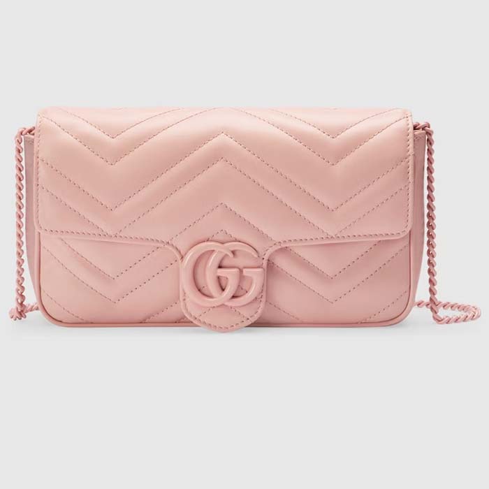 Gucci Women GG Marmont Mini Bag Light Pink Matelassé Chevron Leather Double G
