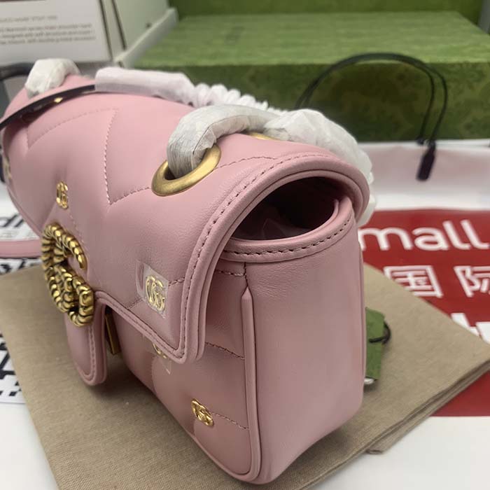 Gucci Women GG Marmont Mini Bag Pink Matelassé Chevron Leather Double G (3)
