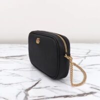 Gucci Women GG Marmont Mini Shoulder Bag Black Leather Taffeta Lining Double G (8)