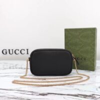 Gucci Women GG Marmont Mini Shoulder Bag Black Leather Taffeta Lining Double G (8)