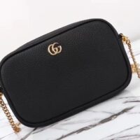 Gucci Women GG Marmont Mini Shoulder Bag Black Leather Taffeta Lining Double G (8)