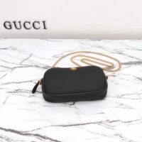 Gucci Women GG Marmont Mini Shoulder Bag Black Leather Taffeta Lining Double G (8)