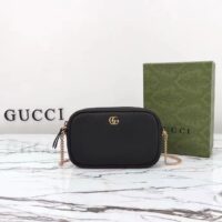 Gucci Women GG Marmont Mini Shoulder Bag Black Leather Taffeta Lining Double G (8)