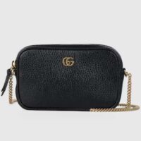 Gucci Women GG Marmont Mini Shoulder Bag Black Leather Taffeta Lining Double G (8)