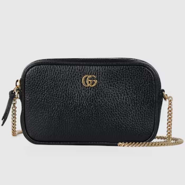 Gucci Women GG Marmont Mini Shoulder Bag Black Leather Taffeta Lining Double G