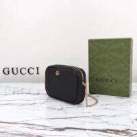 Gucci Women GG Marmont Mini Shoulder Bag Black Leather Taffeta Lining Double G (8)