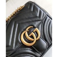 Gucci Women GG Marmont Mini Shoulder Bag Double G Black Matelassé Chevron Leather (1)