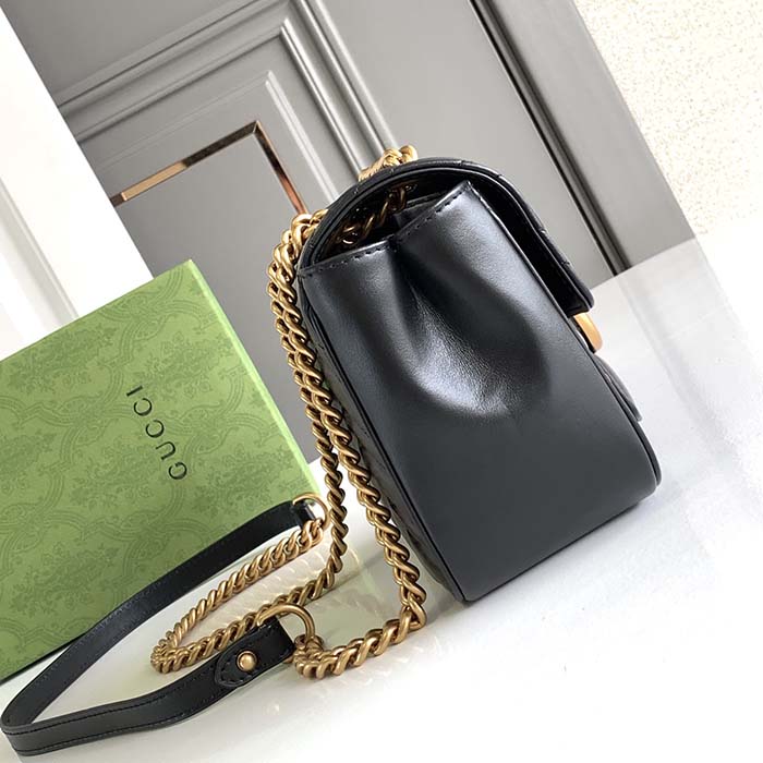 Gucci Women GG Marmont Mini Shoulder Bag Double G Black Matelassé Chevron Leather (12)