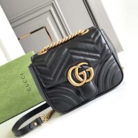 Gucci Women GG Marmont Mini Shoulder Bag Double G Black Matelassé Chevron Leather (1)