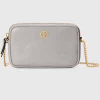 Gucci Women GG Marmont Mini Shoulder Bag Grey Leather Taffeta Lining Double G (11)