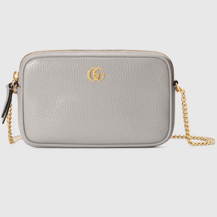 Gucci Women GG Marmont Mini Shoulder Bag Grey Leather Taffeta Lining Double G