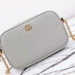 Gucci Women GG Marmont Mini Shoulder Bag Grey Leather Taffeta Lining Double G – Image 3