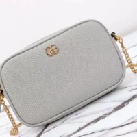 Gucci Women GG Marmont Mini Shoulder Bag Grey Leather Taffeta Lining Double G (11)