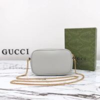 Gucci Women GG Marmont Mini Shoulder Bag Grey Leather Taffeta Lining Double G (11)