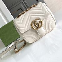 Gucci Women GG Marmont Mini Shoulder Bag White Matelassé Chevron Leather Double G (3)