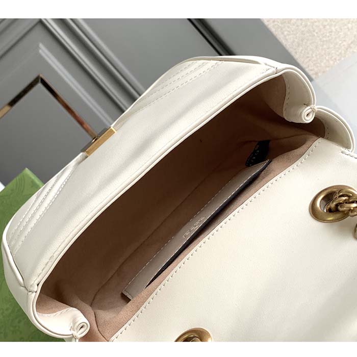 Gucci Women GG Marmont Mini Shoulder Bag White Matelassé Chevron Leather Double G (11)