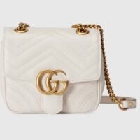 Gucci Women GG Marmont Mini Shoulder Bag White Matelassé Chevron Leather Double G (3)