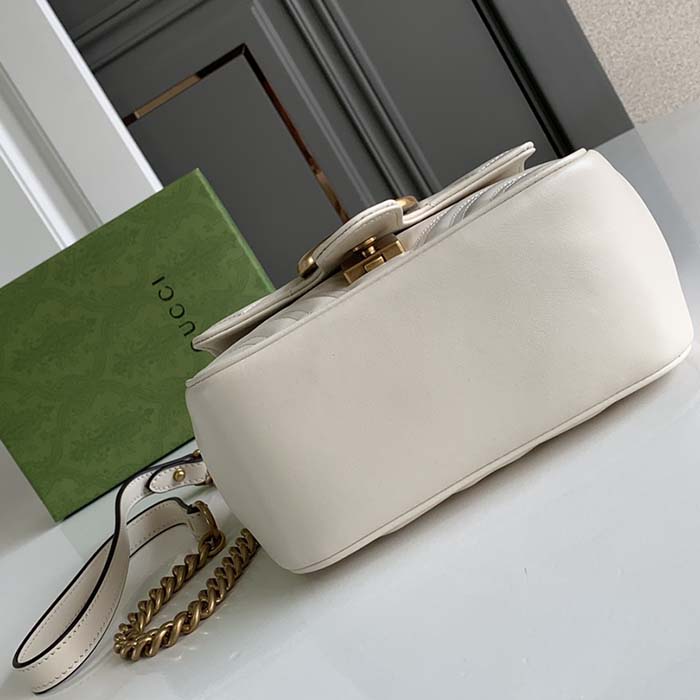 Gucci Women GG Marmont Mini Shoulder Bag White Matelassé Chevron Leather Double G (4)